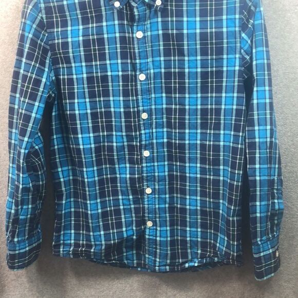Blue Plaid Button‎ Down Long Sleeve Casual Shirt - Picture 3 of 11
